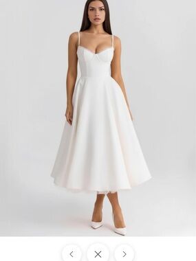 White Midi Fit-and-Flare Dress with Spaghetti Straps